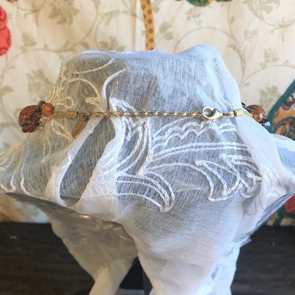 Dabby Reid Necklace Swarovski Crystal Tigers Eye Seed Gold Plated Chain Signed - Picture 6 of 9